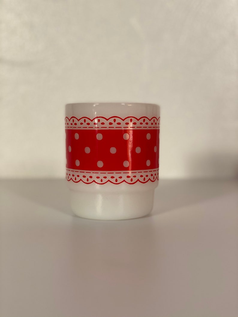 Fire King Red & White Stackable Polka Dot Mugs Set of Four image 8