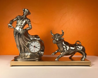 Mid Century Modern Mantle Clock - Matador and Bull