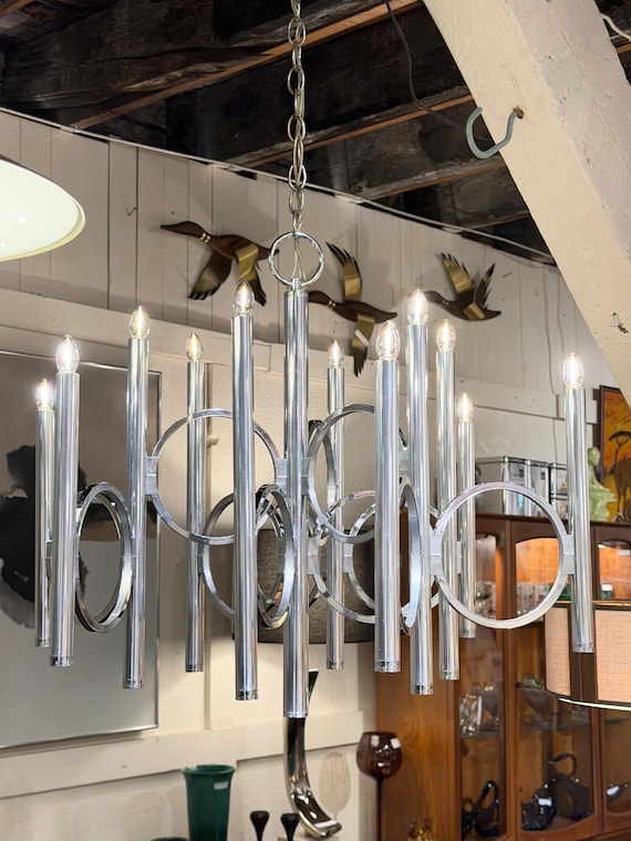 Chrome Chandelier by Gaetano Sciolari for Lightolier, Circa 1970 - *Please ask for a shipping quote before you buy.