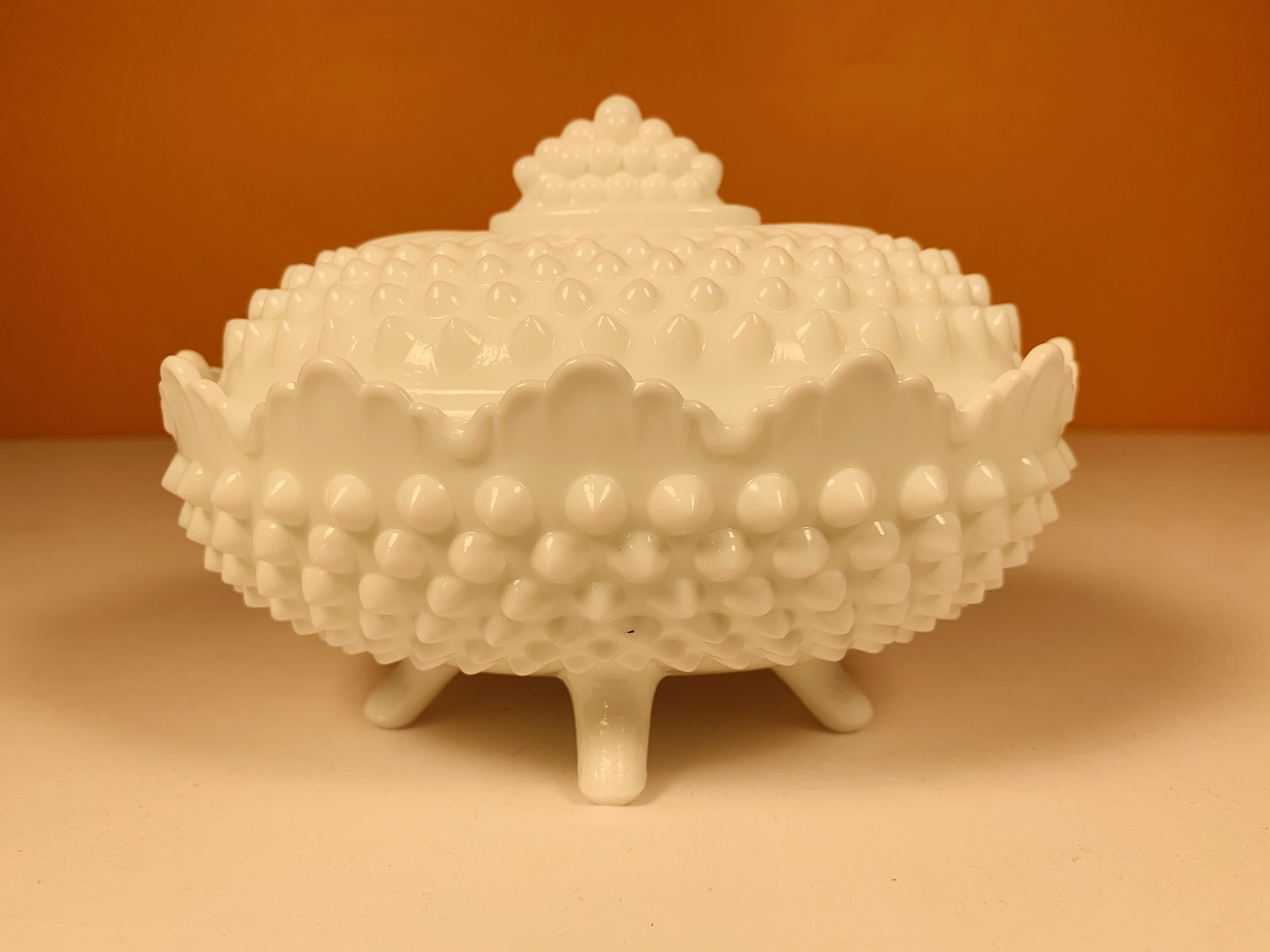 Fenton Milk Glass Hobnail Covered Dish