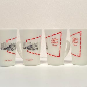 Tall Milk Glass &quot;Coffee Break Time&quot; Trucker Mugs - Set of Four
