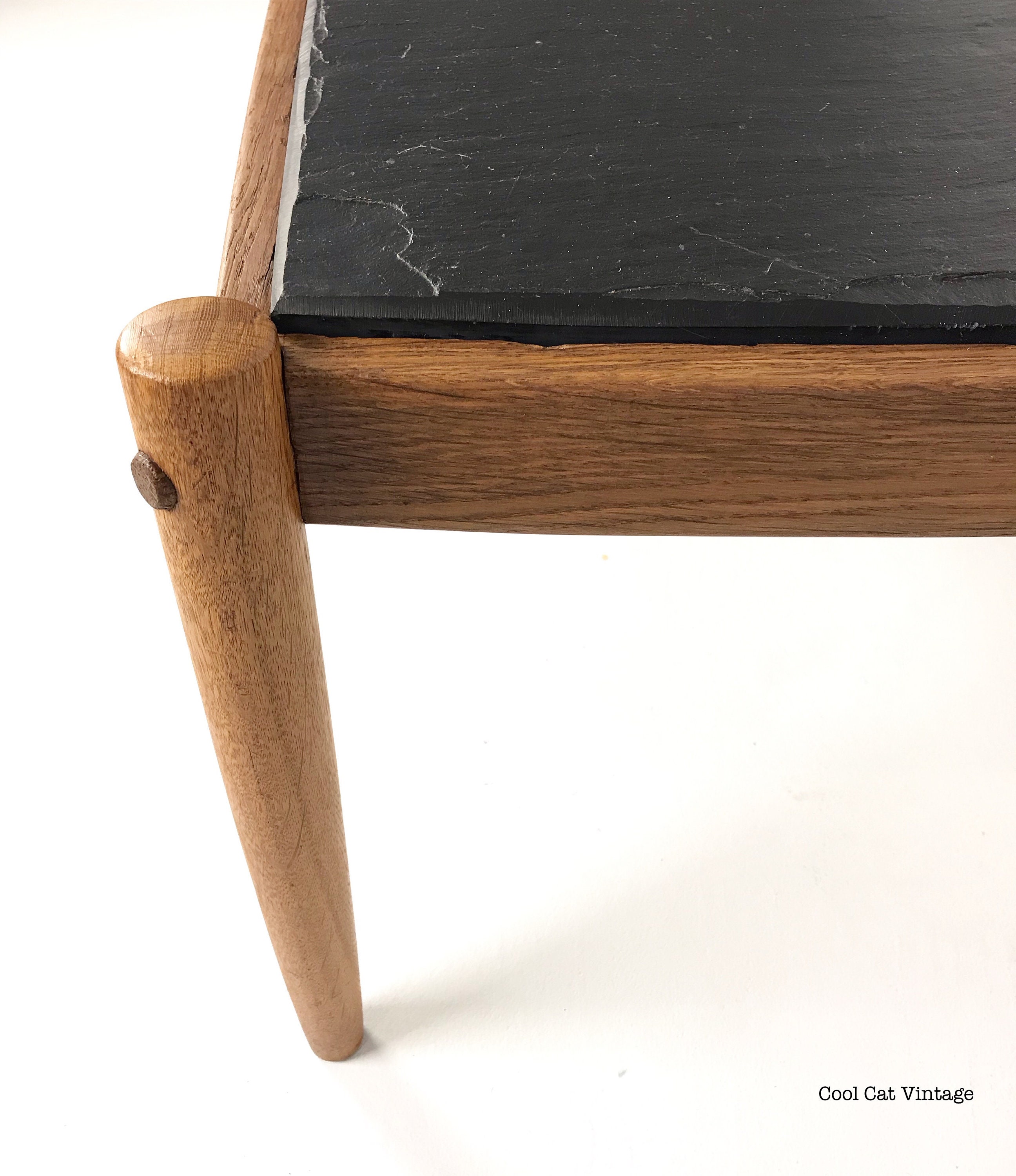 Danish Modern Teak Framed Slate Top Coffee Table *Please see notes on