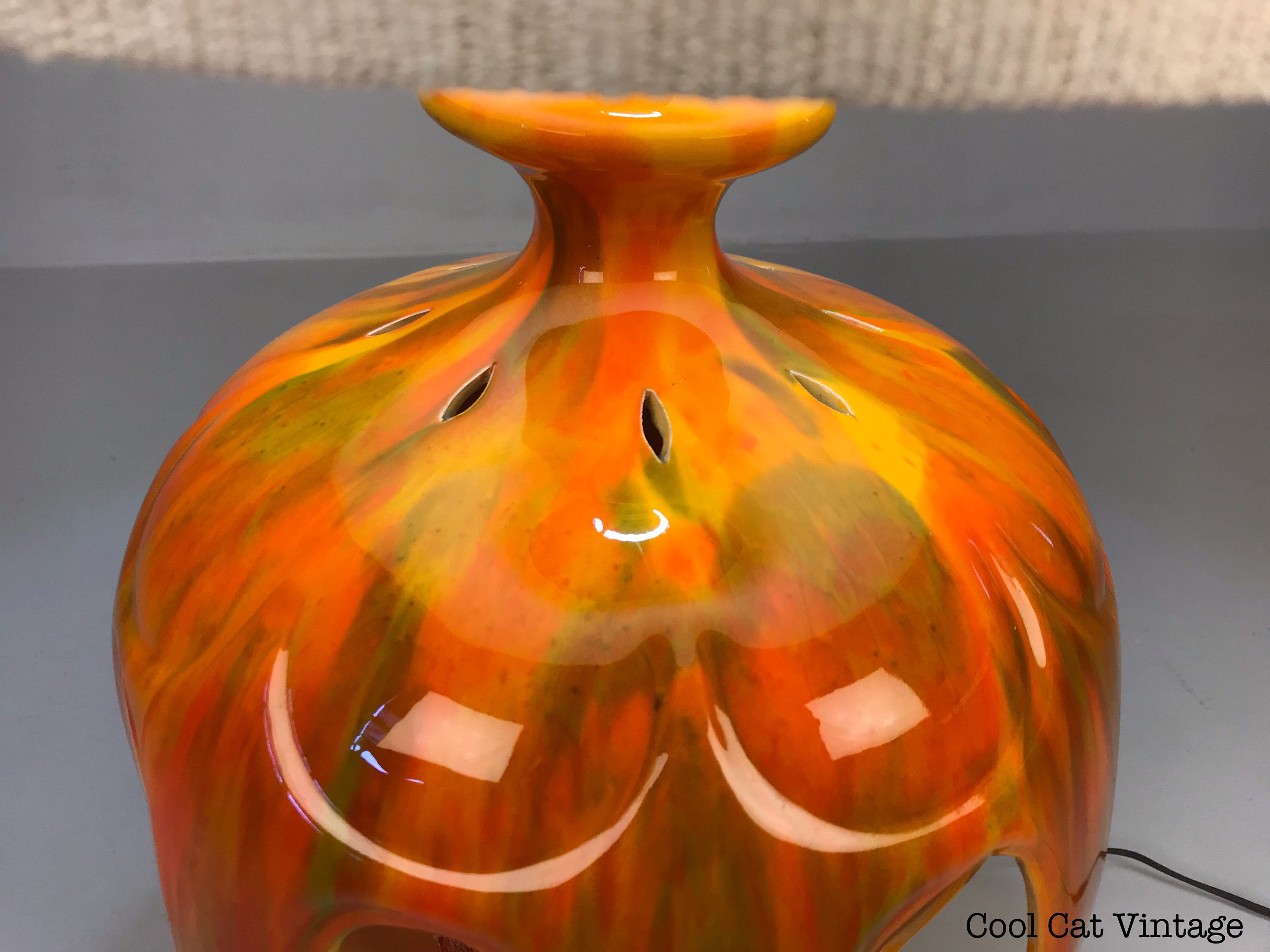 Mid Century Modern Orange Drip Glaze Table Lamp *Please see notes on