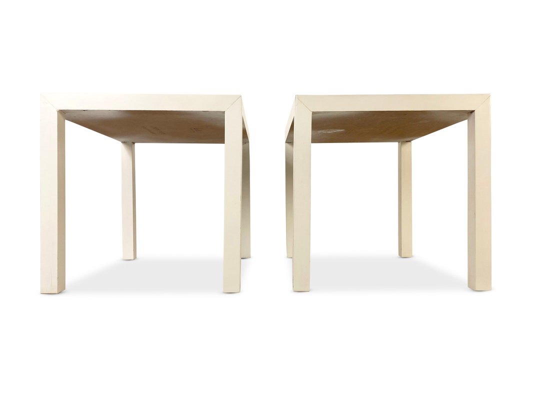 Solid Wood Parsons End Tables in White by Lane, Circa 1975 please See
