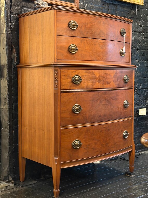 Antique 5-Drawer Bow Front Highboy - *Please ask for a shipping quote before you buy.