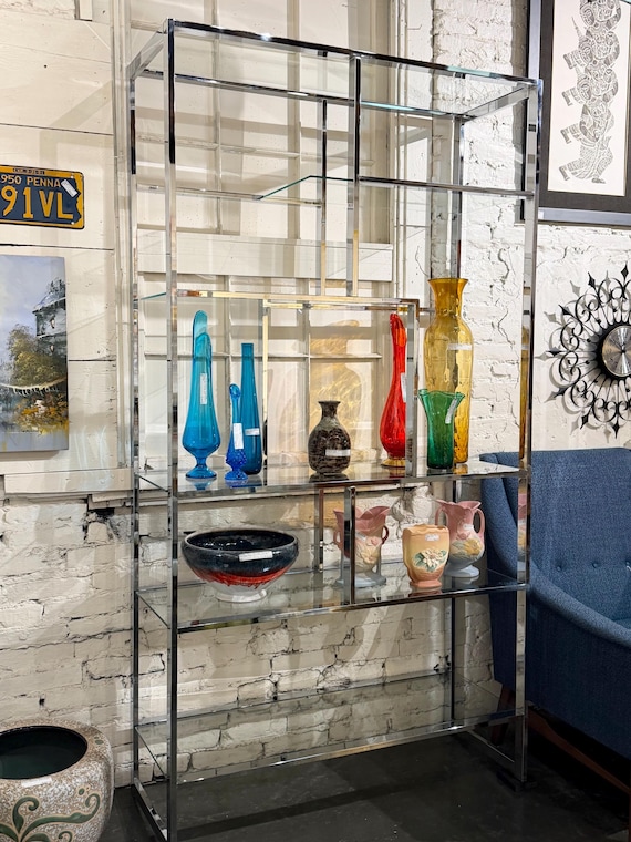 Modern Chrome Etegere with Glass Shelves, Circa 1970 - *Please ask for a shipping quote before you buy.