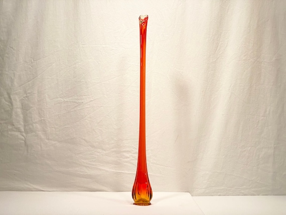 L.E. Smith 23" Red Skinny Ribbed Swung Vase