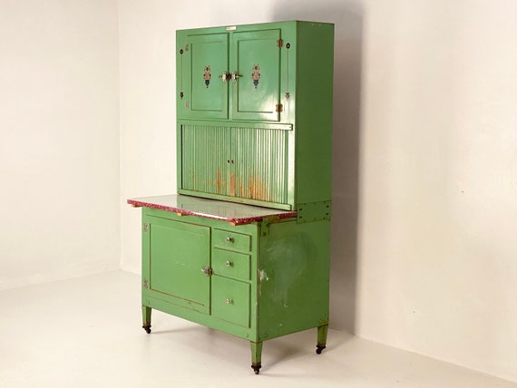 Antique Green Hoosier Cabinet, Circa 1920s - *Please ask for a shipping quote before you buy.