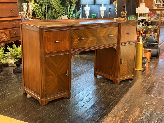 66" Long Walnut Sideboard with Bakelite and Brass Drawer Pulls, Circa 1930s - *Please ask for a shipping quote before you buy.