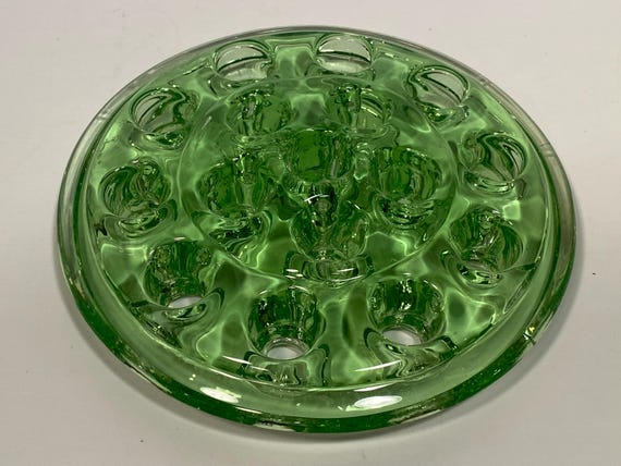 5" Uranium Glass 16 Hole Flower Frog