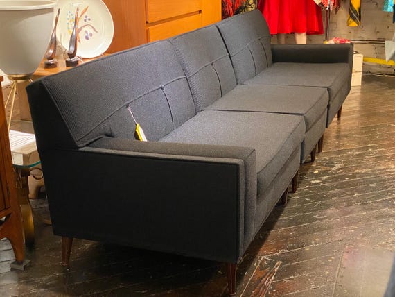1950s Atomic Era Three-piece Black Sofa - Please ask for a shipping quote before you buy.