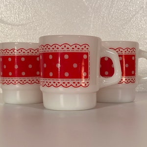 Fire King Red & White Stackable Polka Dot Mugs Set of Four image 3