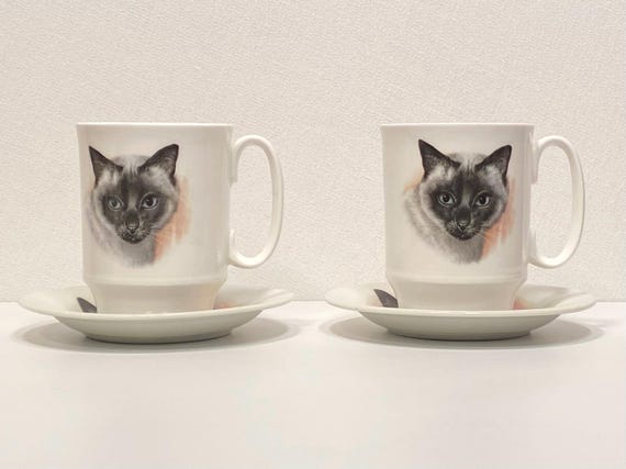Pair of Royal Windsor Cat Cups and Saucers
