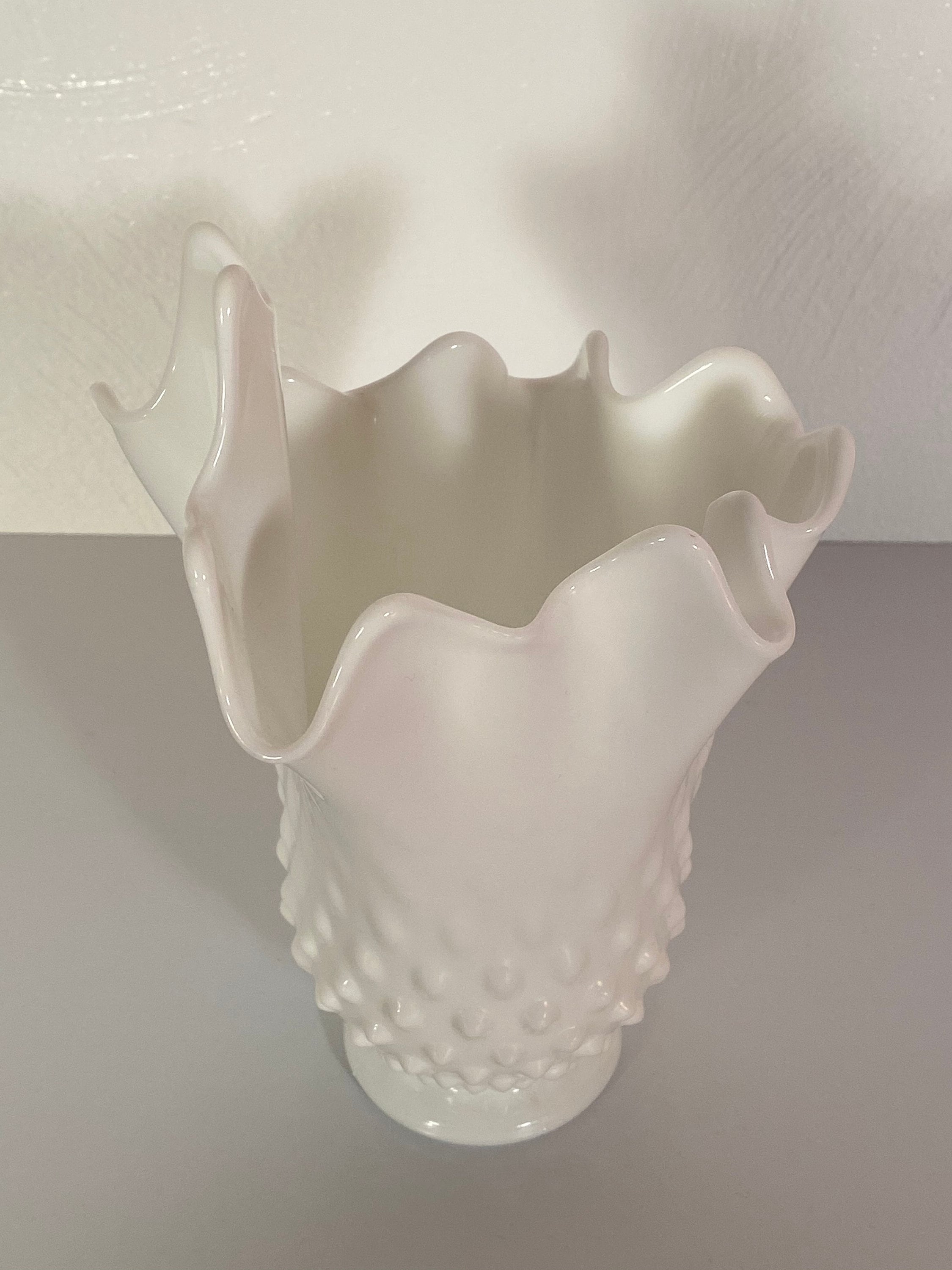 Fenton Milk Glass Hobnail Handkerchief Vase