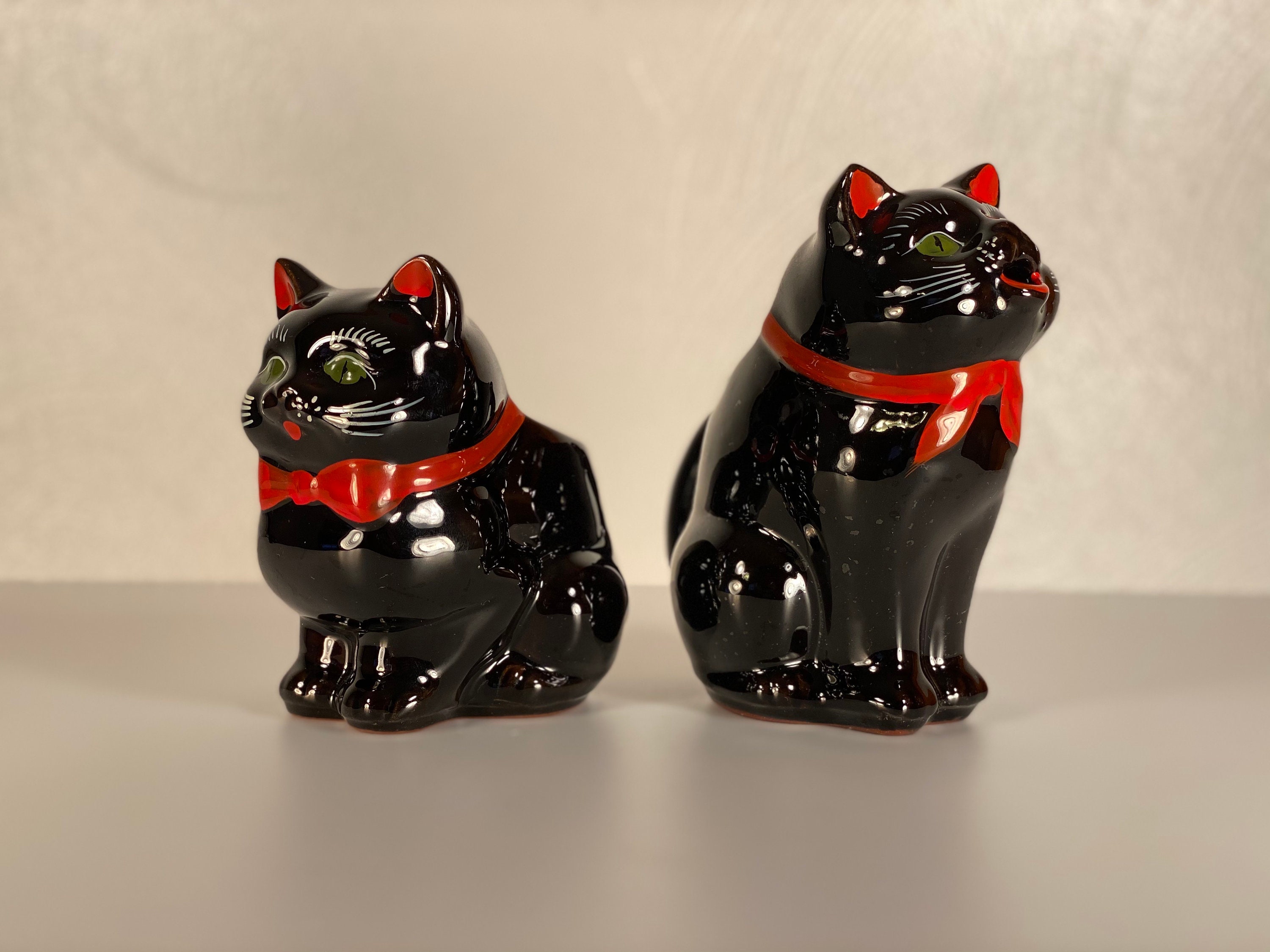 Shafford Redware Black Cat Sugar & Creamer Set