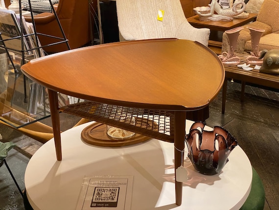Poul Jensen for Selig Teak Tripod Table with Canned Shelf, Circa 1960s