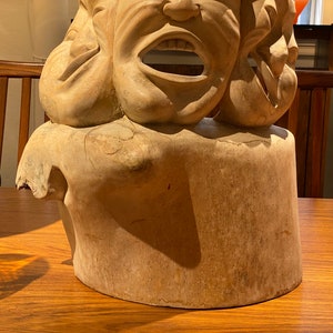 Stacked Emotional Faces Wood Carving Sculpture, C.1960s Please ask for a shipping quote before you buy. image 8