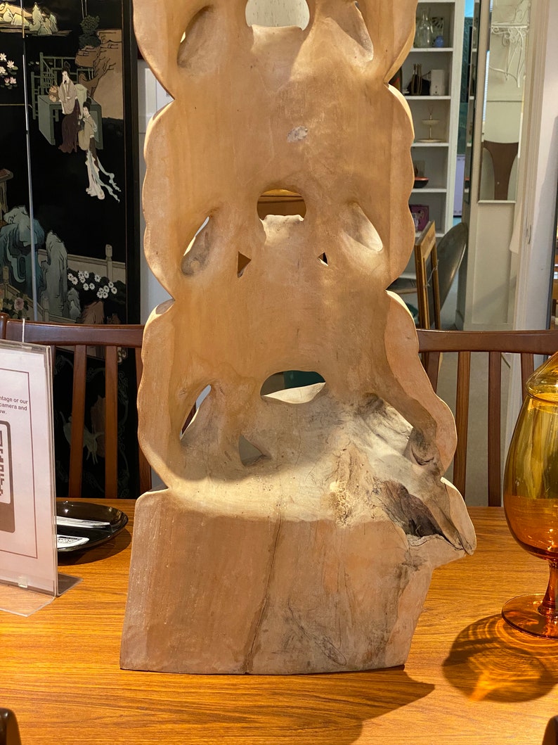 Stacked Emotional Faces Wood Carving Sculpture, C.1960s Please ask for a shipping quote before you buy. image 10