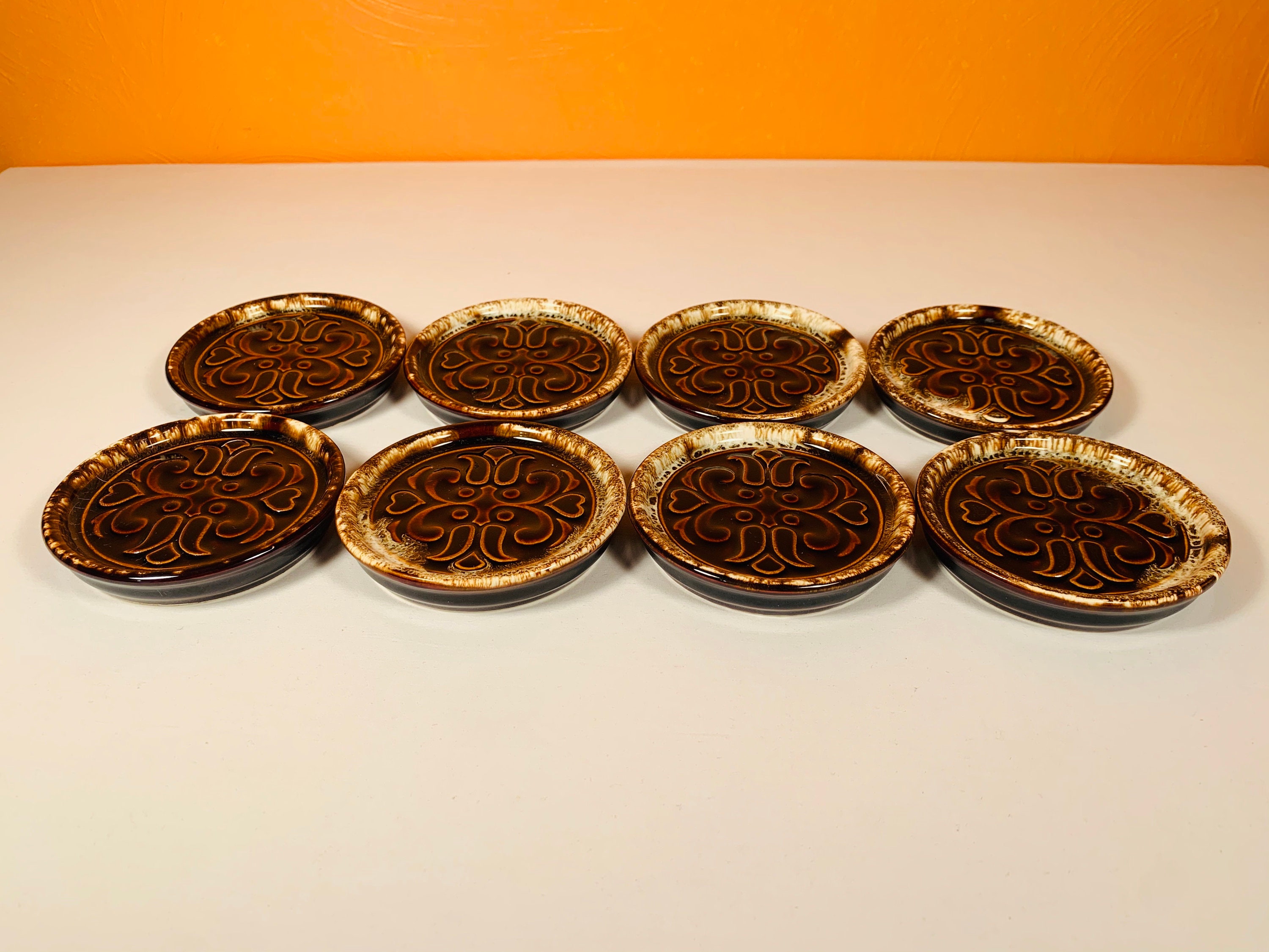 Set of 8 Pfaltzgraff Gourmet Brown Embossed Coasters