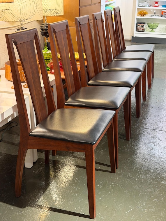 Six Mid Century Modern Oiled Walnut Dining Chairs, Circa 1960s - *Please ask for a shipping quote before you buy.