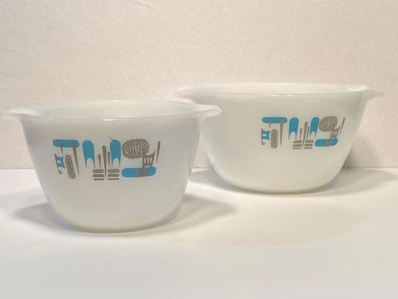 Two Fire King Blue Heaven Mixing Bowls