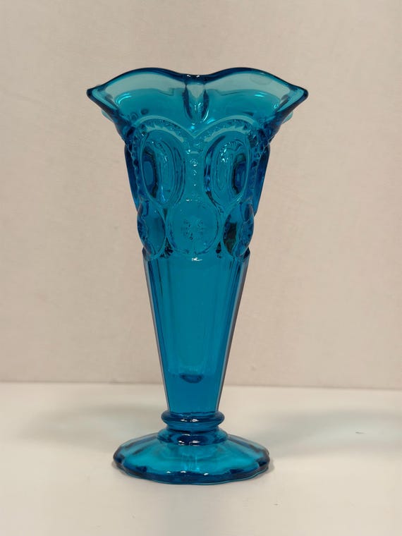 L.E. Smith Moon and Stars Blue Glass Bud Vase