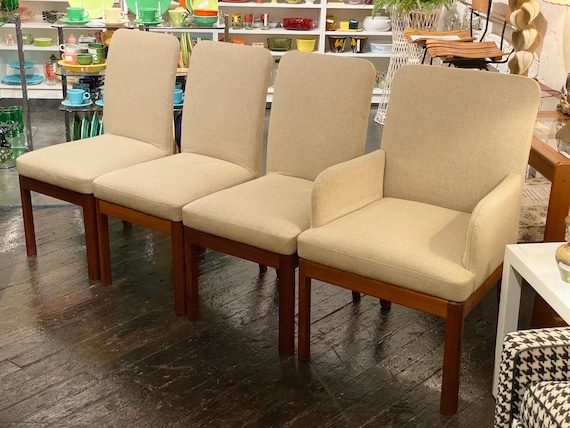 Set of 4 Upholstered Teak Dining Chairs by The David-Edward Company, Circa 1970s - *Please ask for a shipping quote before you buy.