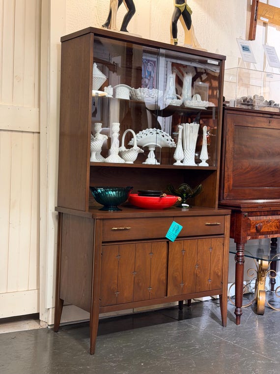 Broyhill Saga Walnut China Hutch, Circa 1960s - *Please ask for a shipping quote before you buy.