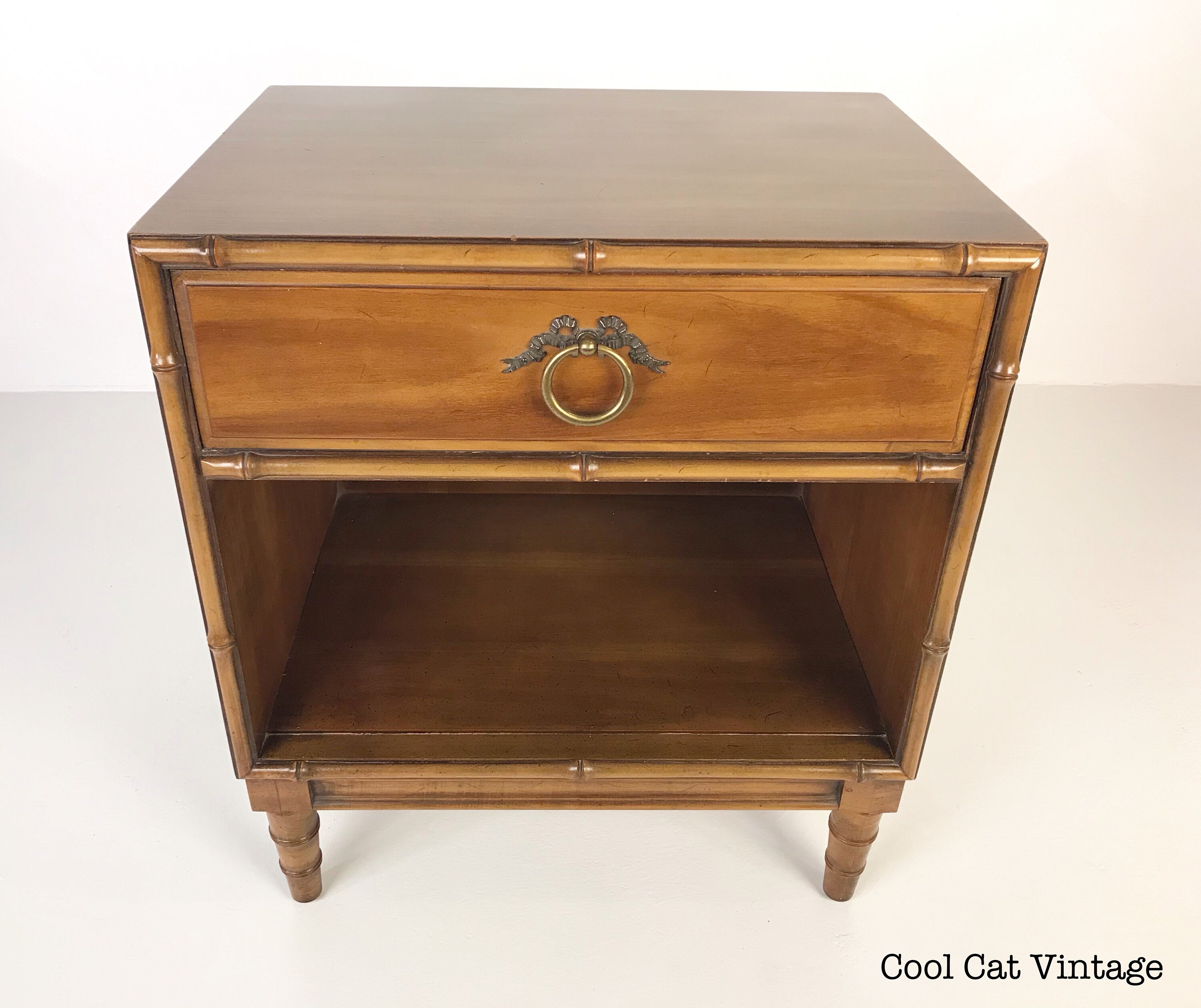 Walnut Bamboo Nightstand by Drexel, Circa 1960s *Please see notes on