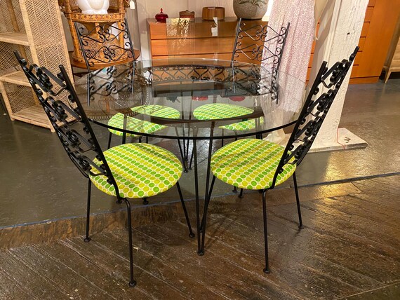 Professionally Restored Wrought Iron Patio Table with 4 Chairs, C. 1960s - *Please ask for a shipping quote before you buy.