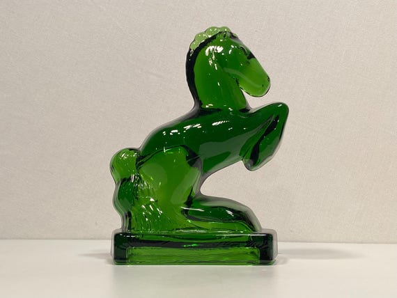 L.E. Smith Green Glass Horse Statue