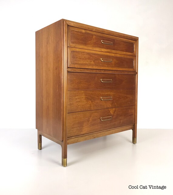 Drexel Cascade Walnut 5 Drawer Dresser Circa 1960s Please Etsy
