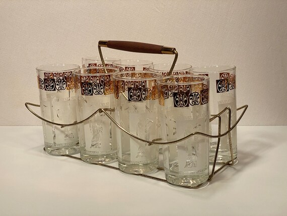 Mid Century Greek Cameo Barware Set