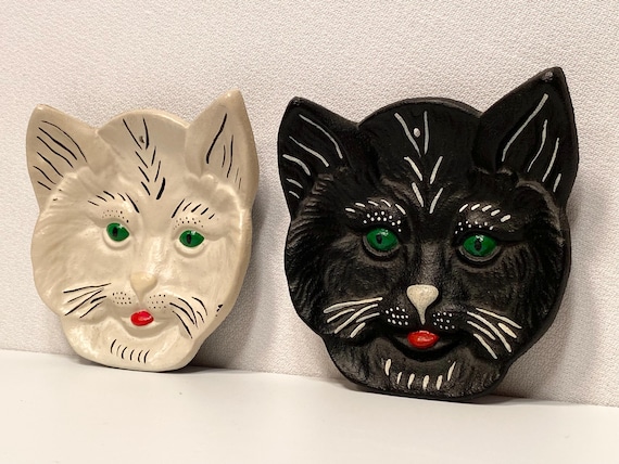 Pair of 1930's Metal Cat Trinket Trays/Wall Art