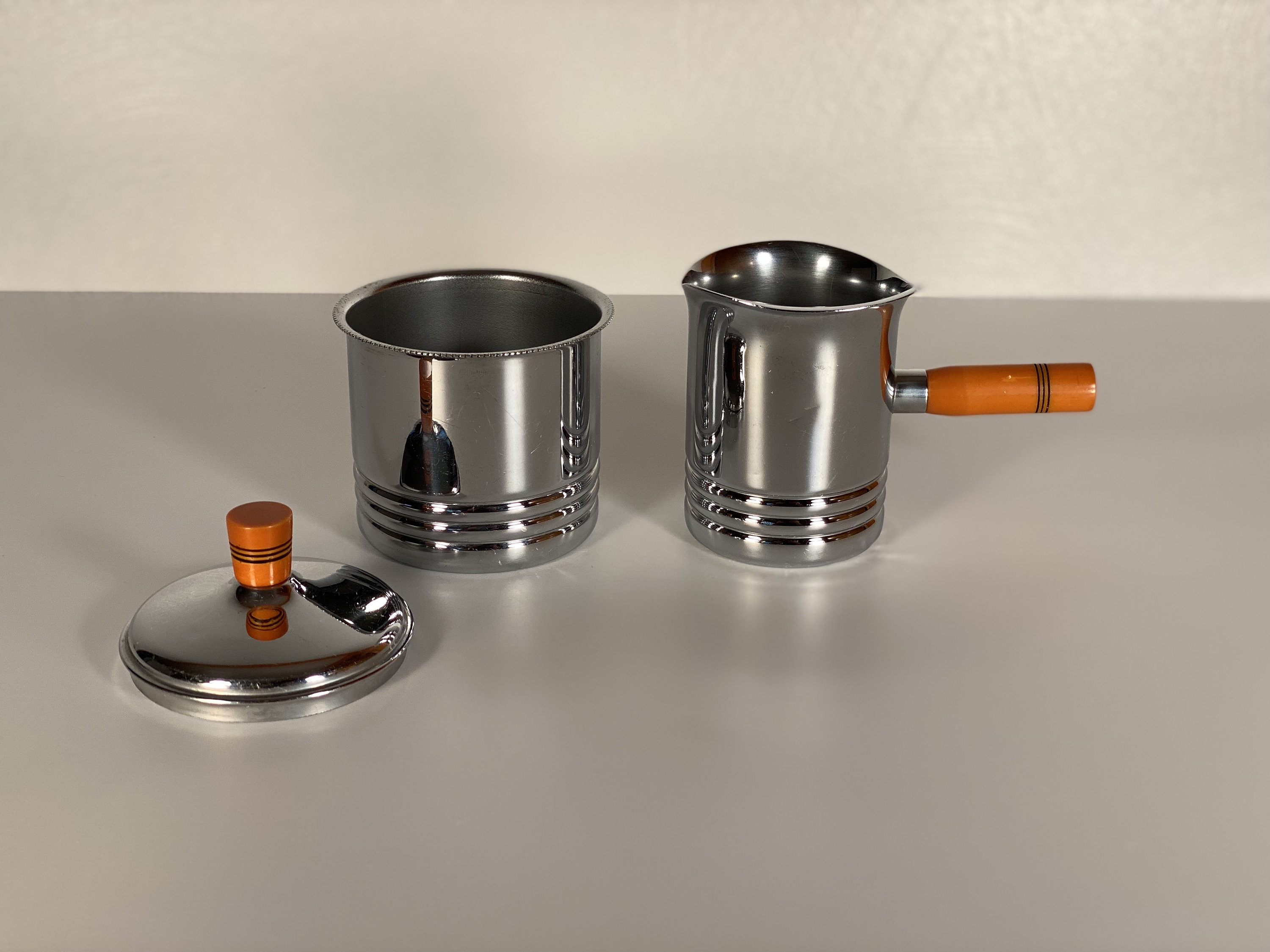 Farber Bros. Krome Kraft Sugar & Creamer Set with Bakelite Handles