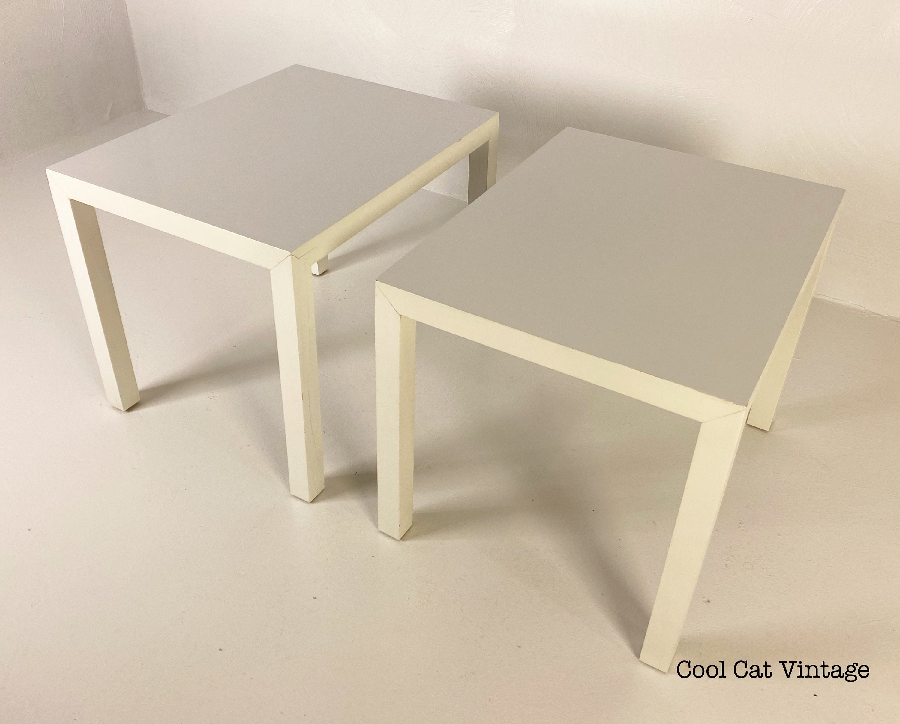 Parsons Style Solid Wood End Tables in White by Lane, Circa 1975