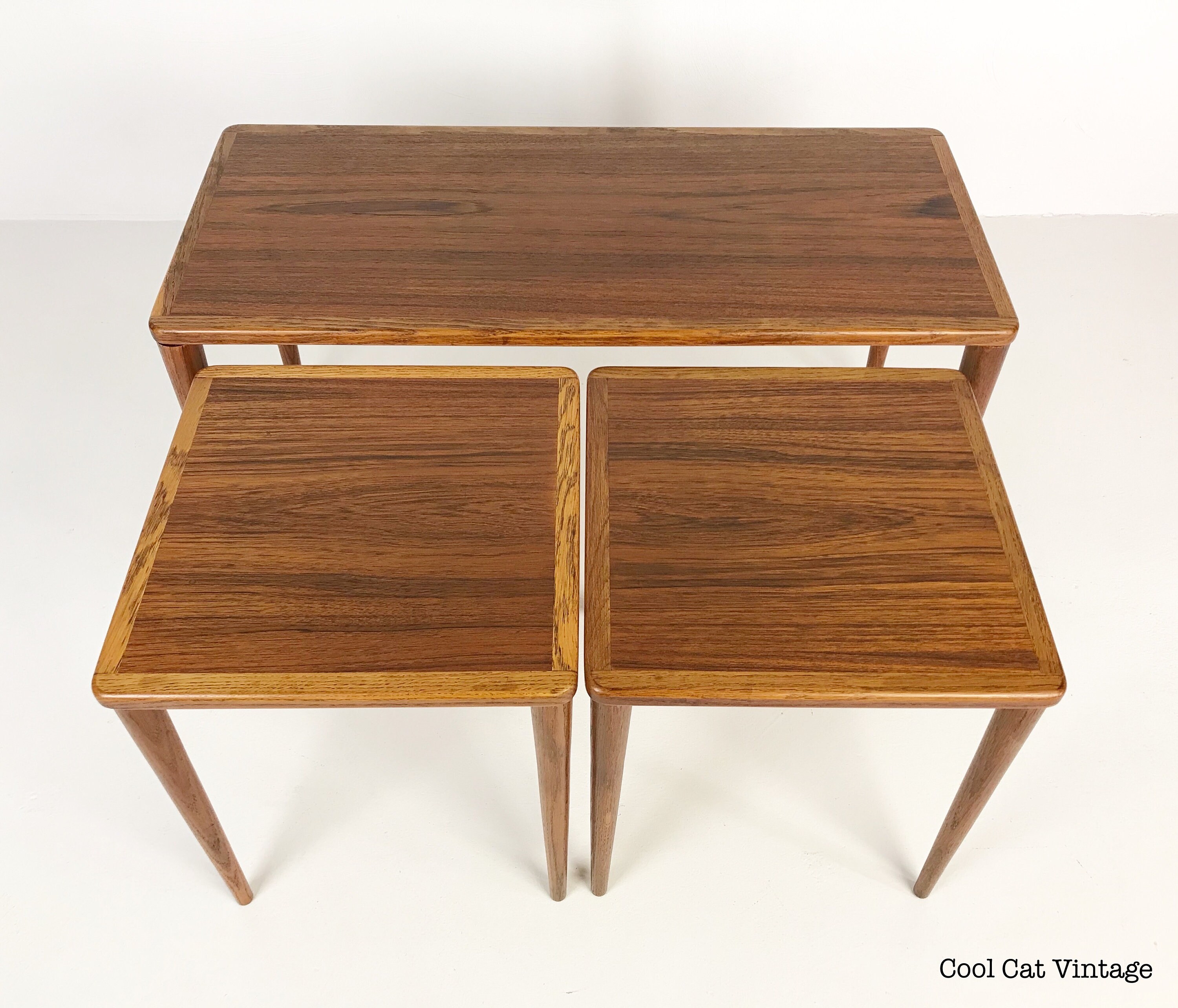 HOLD FOR CHRISTINE Set of 3 Teak and Oak Nesting Tables by Dux of