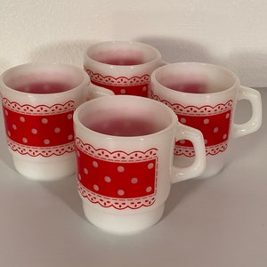 Fire King Red & White Stackable Polka Dot Mugs Set of Four image 2