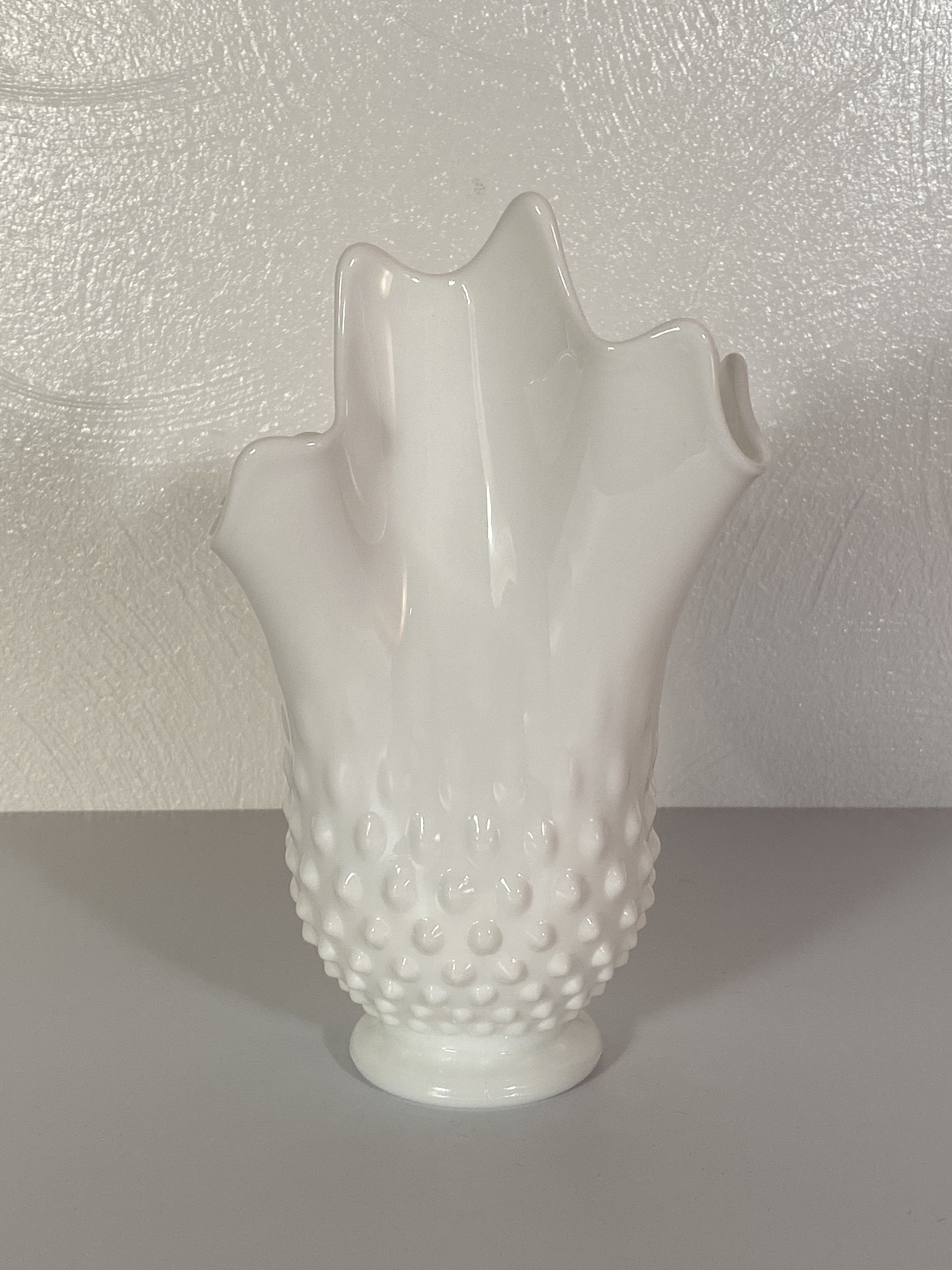 Fenton Milk Glass Hobnail Handkerchief Vase