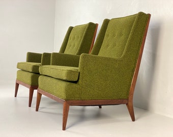 Avocado Green and Walnut Lounge Chairs (Pair -2chairs), Circa 1950s - *Please ask for a shipping quote before you buy.