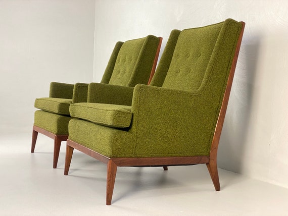 Avocado Green and Walnut Lounge Chairs (Pair -2chairs), Circa 1950s - *Please ask for a shipping quote before you buy.