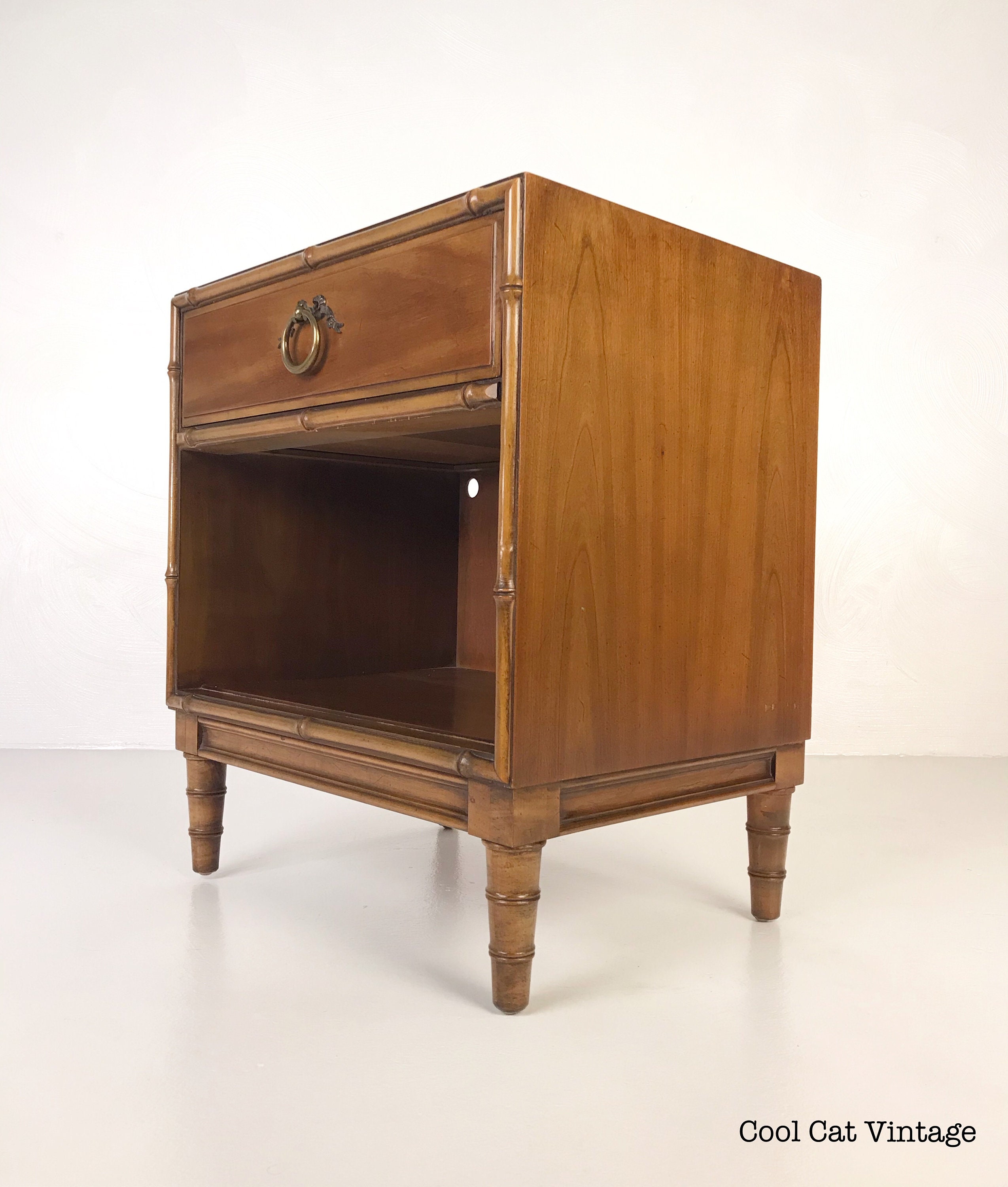 Walnut Bamboo Nightstand by Drexel, Circa 1960s *Please see notes on