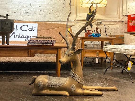 Large Hand Sculpted Indian Brass Deer - *Please ask for a shipping quote before you buy.