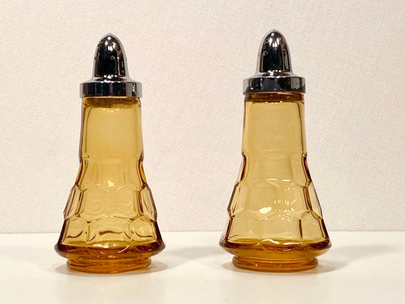 Viking Honeycomb Amber Glass Salt & Pepper Shaker Set