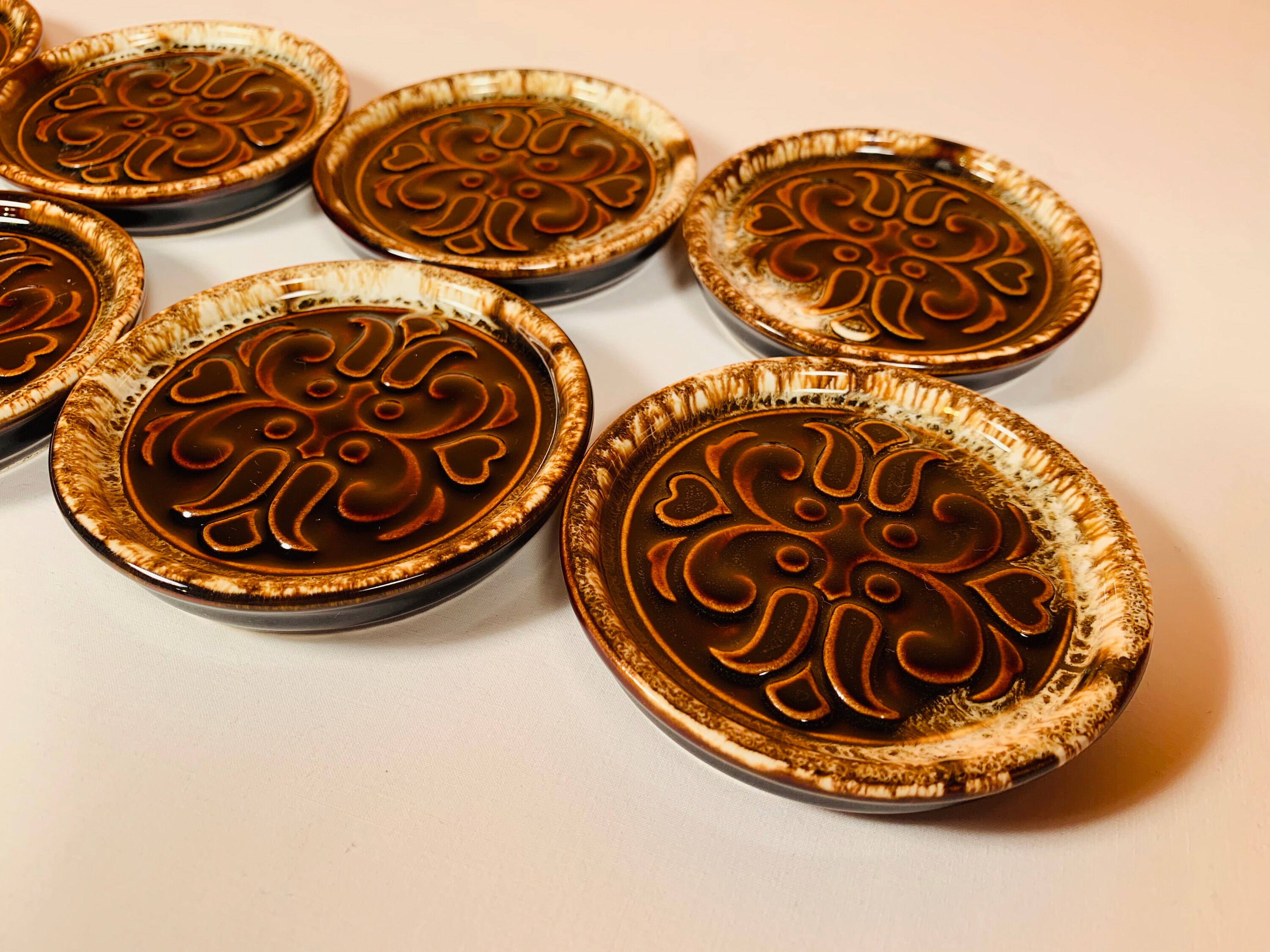 Set of 8 Pfaltzgraff Gourmet Brown Embossed Coasters