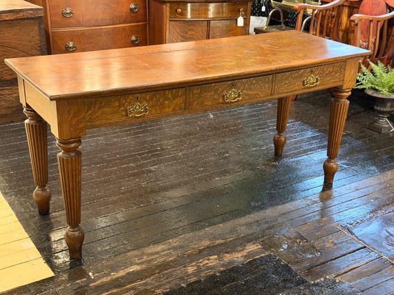 Antique Oak 66" Long Library Table, Circa 1900 - *Please ask for a shipping quote before you buy.