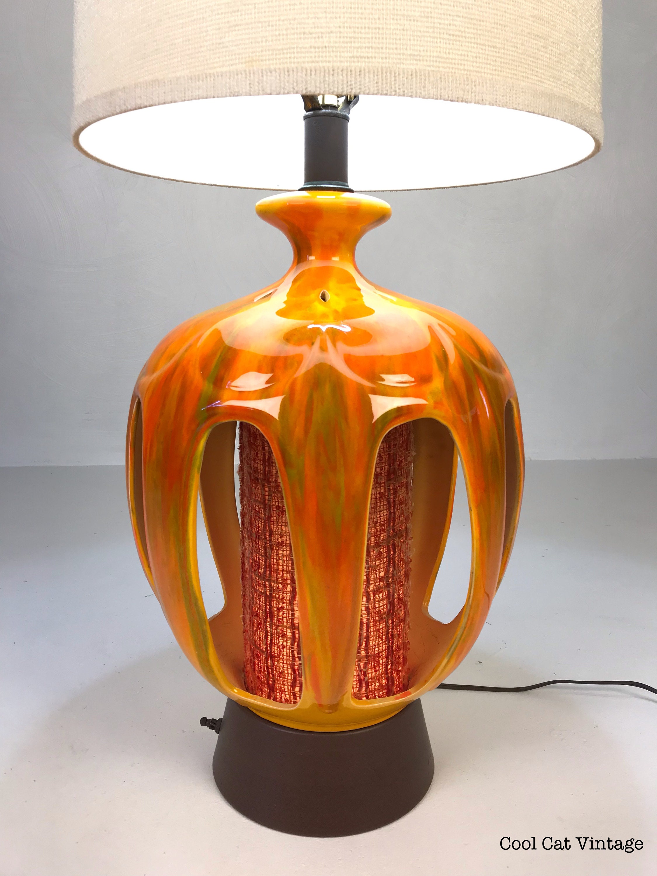 Mid Century Modern Orange Drip Glaze Table Lamp *Please see notes on