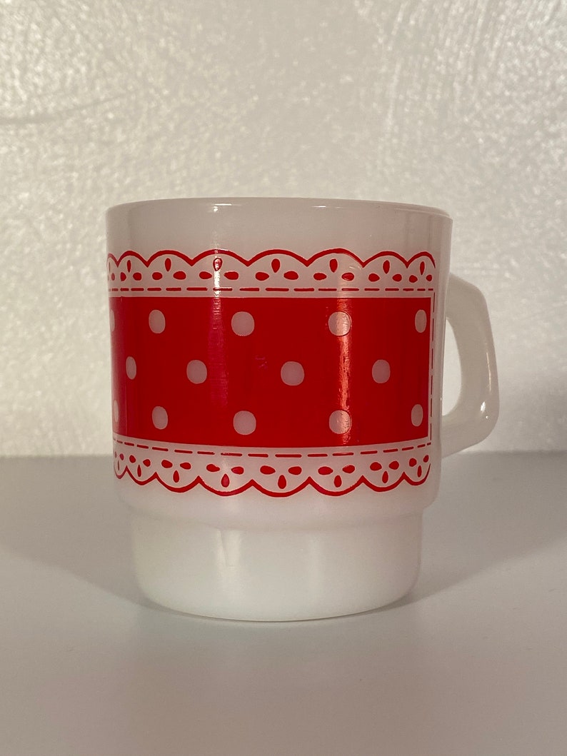 Fire King Red & White Stackable Polka Dot Mugs Set of Four image 10