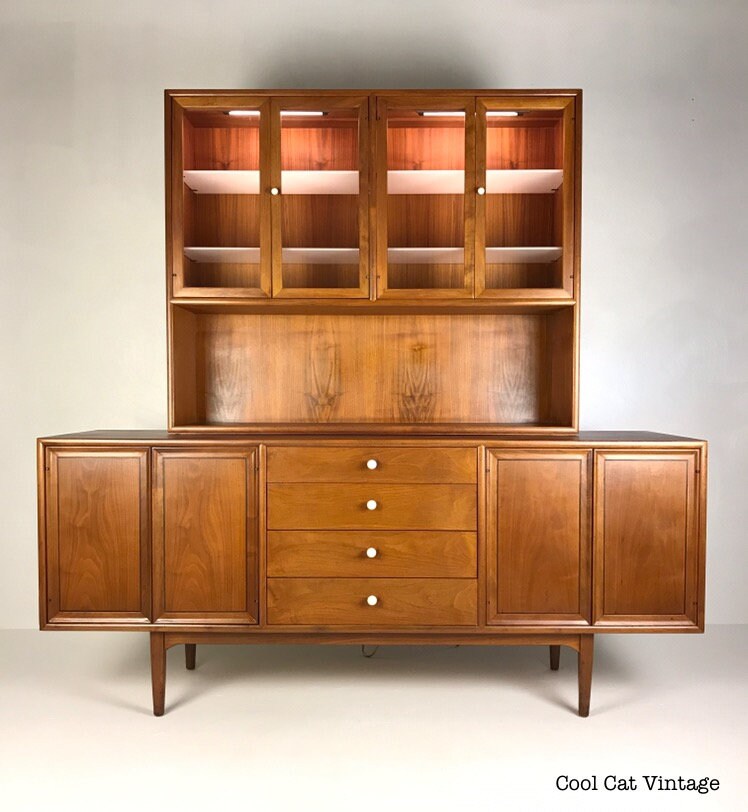 Drexel Declaration Walnut Hutch Designed by Kipp Stewart, Circa 1960's