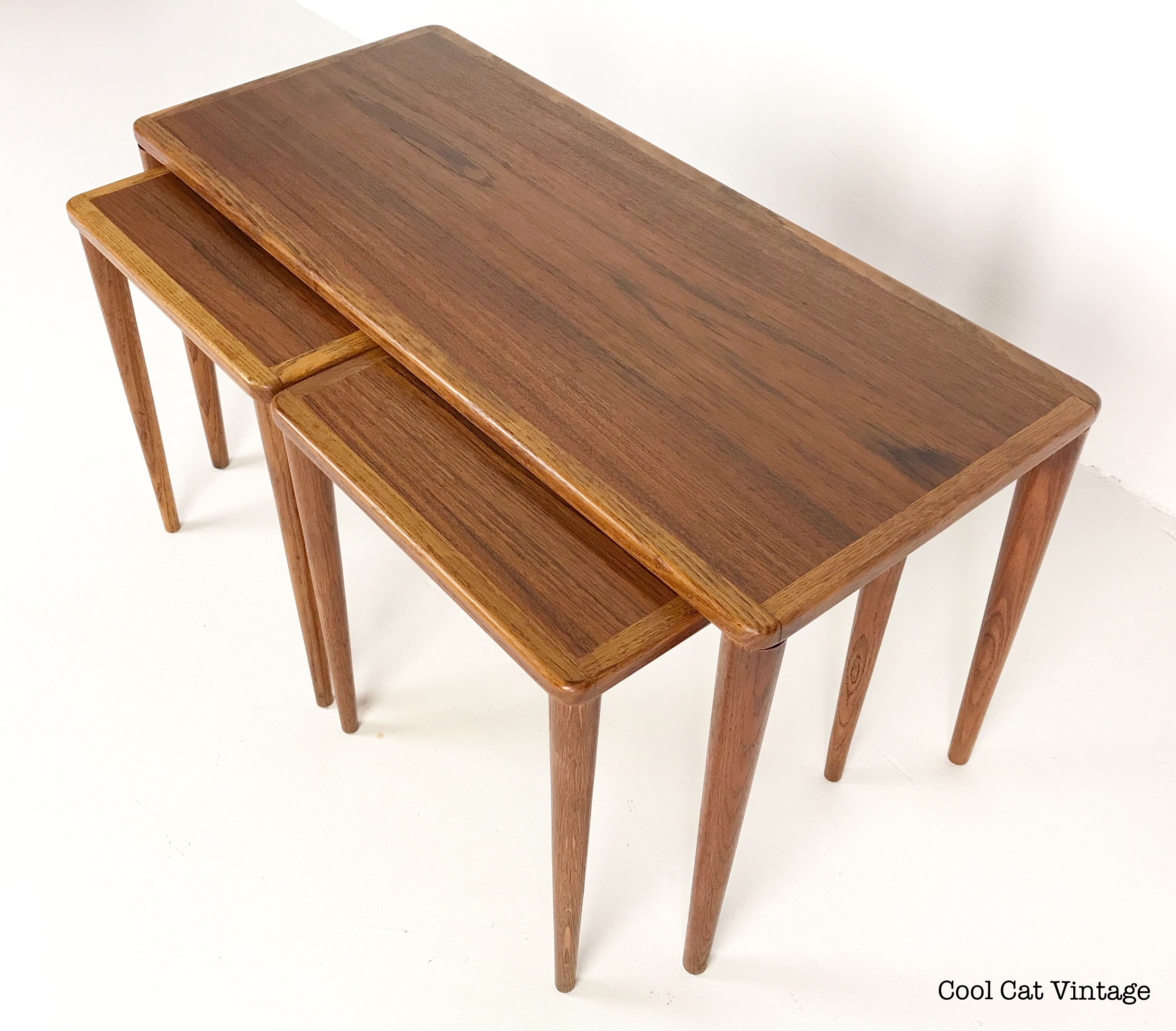 HOLD FOR CHRISTINE Set of 3 Teak and Oak Nesting Tables by Dux of